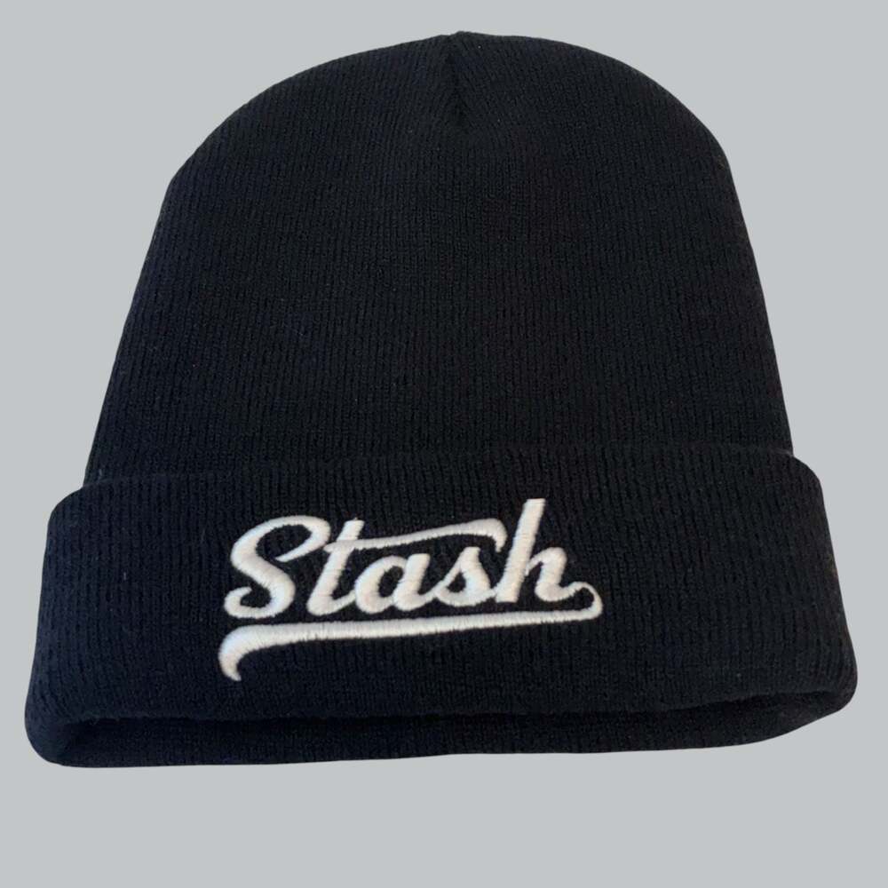 Stash Embroidered Logo Black Knit Cuffed Beanie